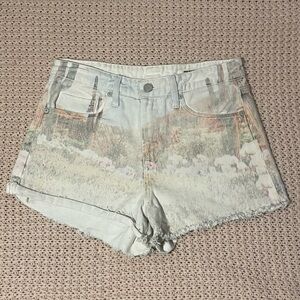 Blank NYC Women's Printed Jean Shorts - Cream and Green